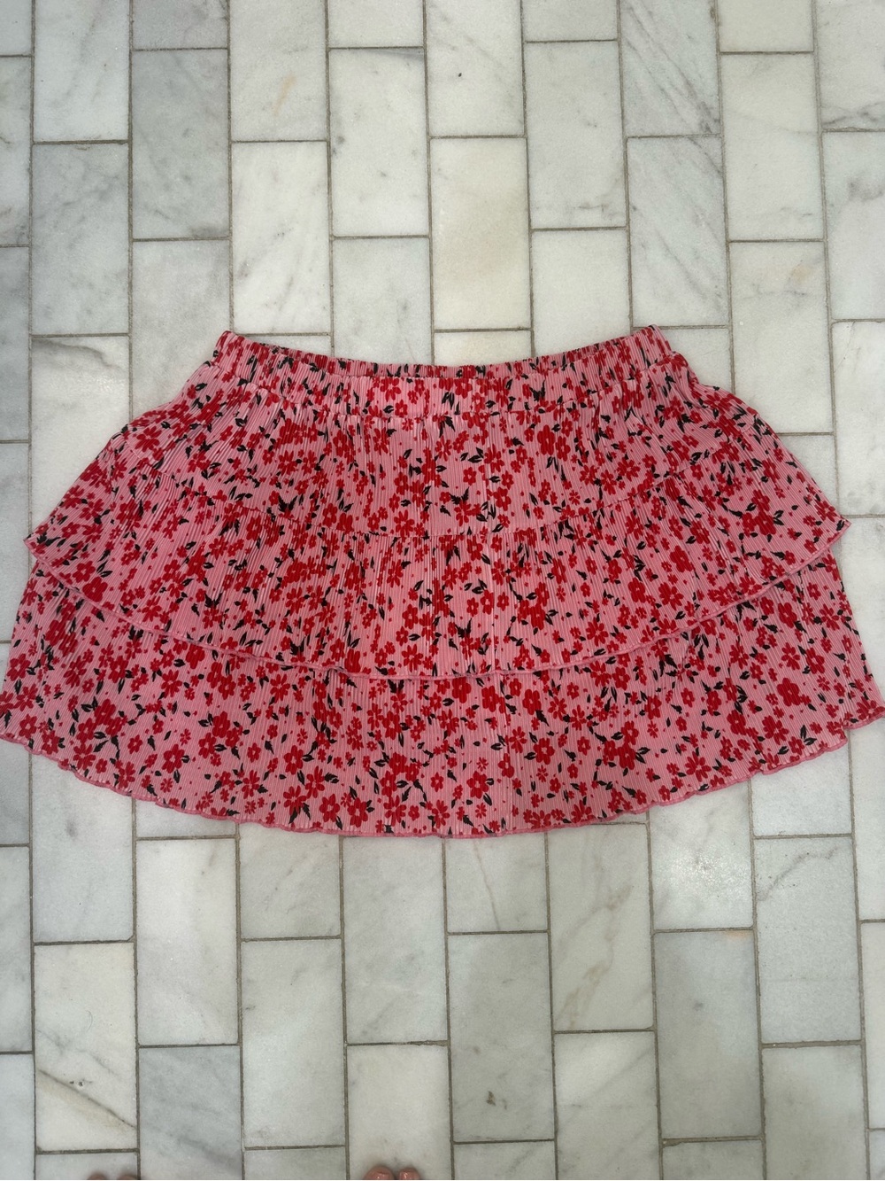 ASOS Pink Floral Tiered Mini Skirt